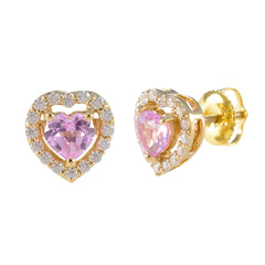 Maria Pink Stud Earrings with Heart Design