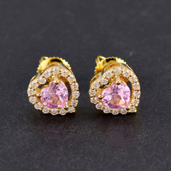 Maria Pink Stud Earrings with Heart Design