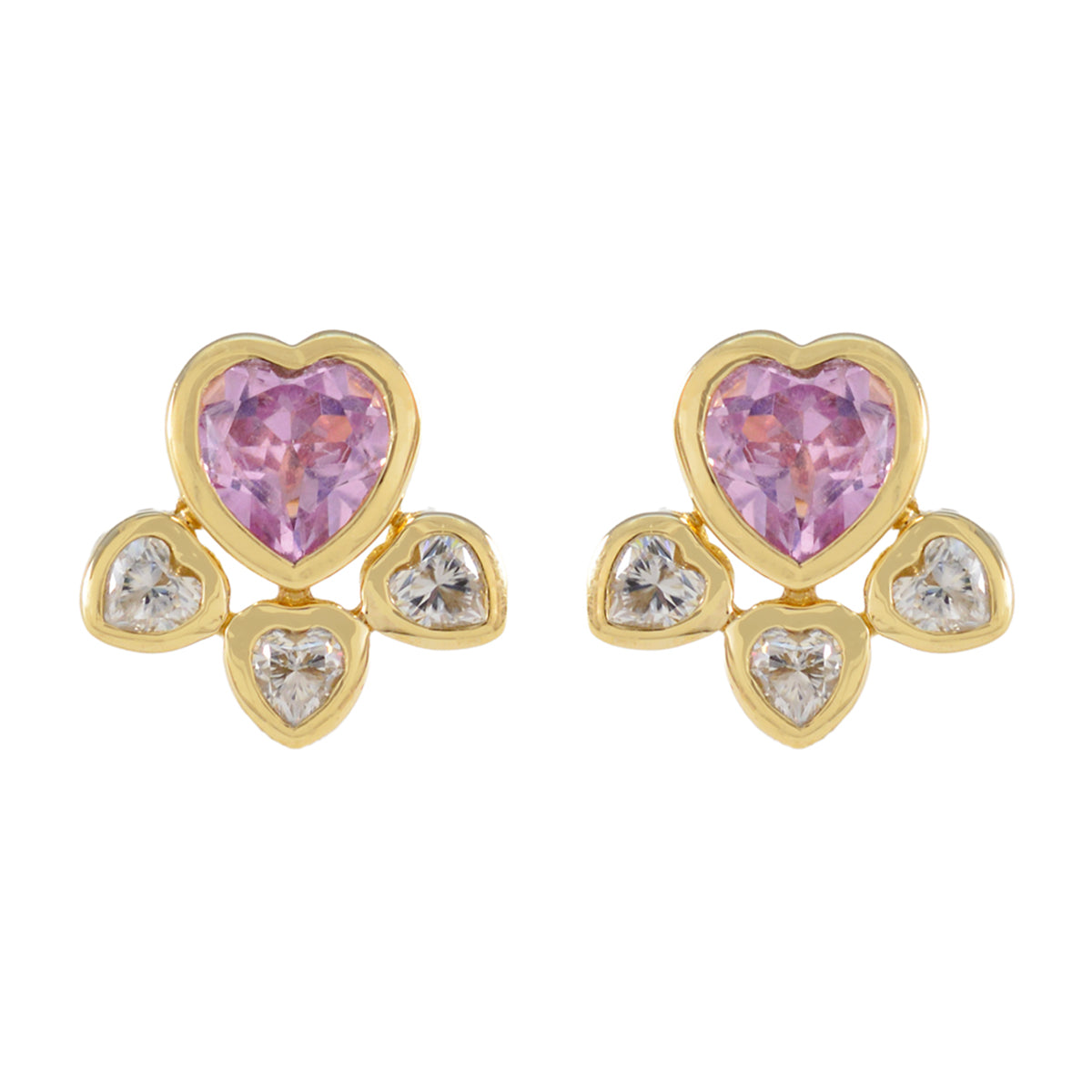 Mei Pink Stud Earrings India with Heart Design Pink CZ Pink Stud