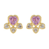Mei Pink Stud Earrings India with Heart Design Pink CZ Pink Stud