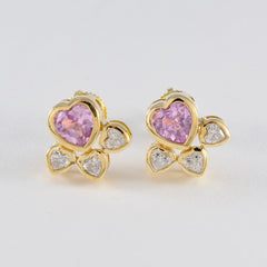 Mei Pink Stud Earrings India with Heart Design