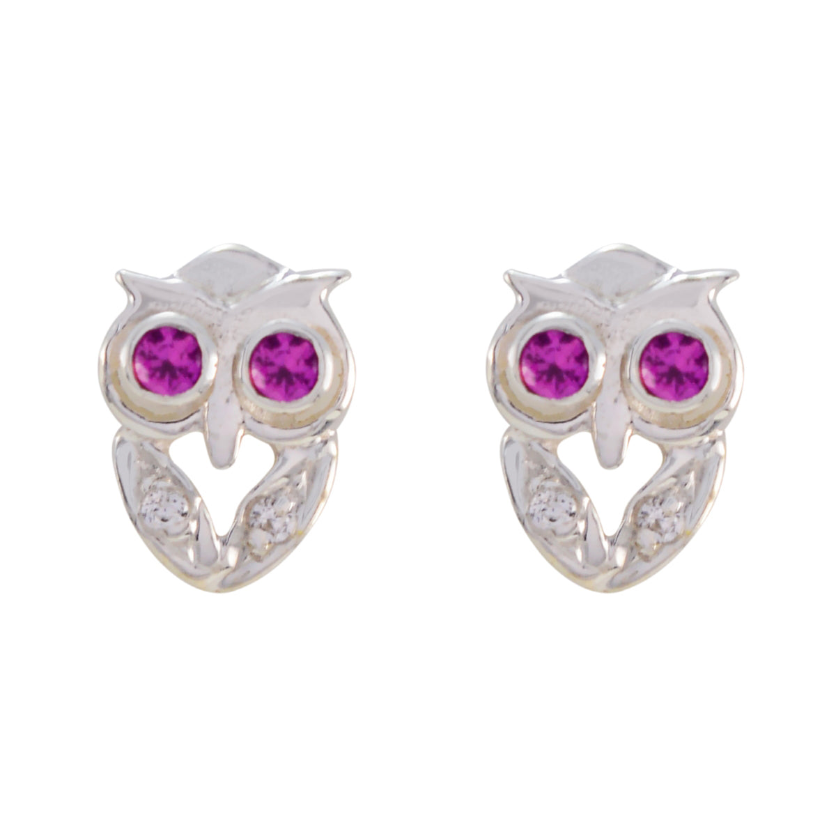 Harper Pink Stud Earrings with Owl Design Ruby CZ Pink Stud
