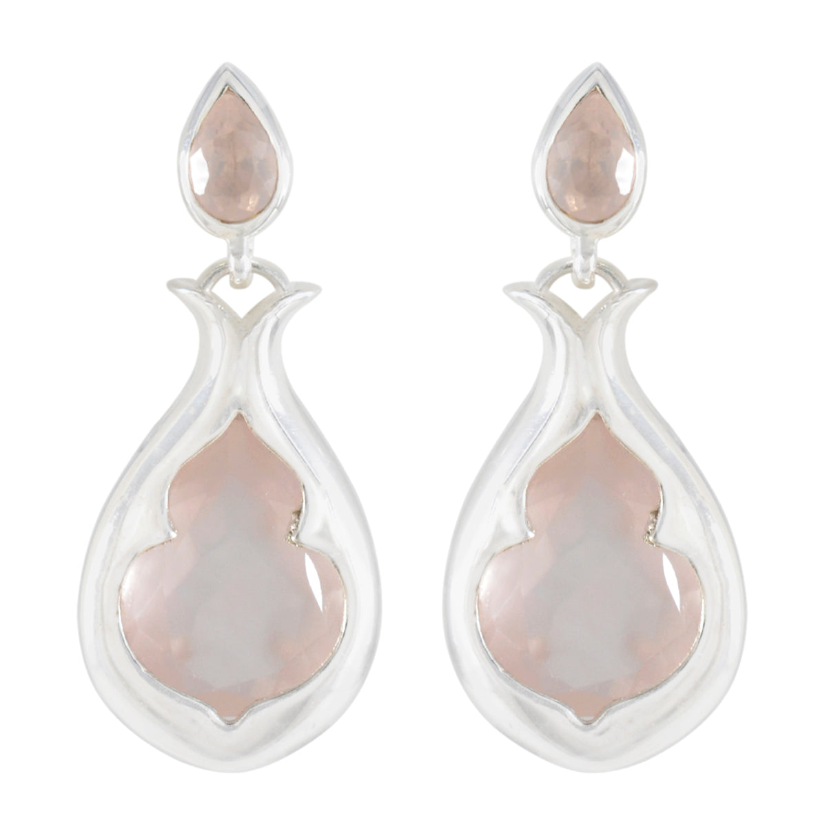 Isabella Pink Toi et Moi Earrings in Silver Rose Quartz Pink Stud