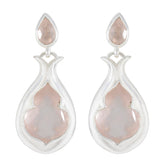Isabella Pink Toi et Moi Earrings in Silver Rose Quartz Pink Stud