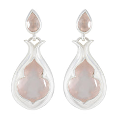 Isabella Pink Toi et Moi Earrings in Silver Rose Quartz Pink Stud