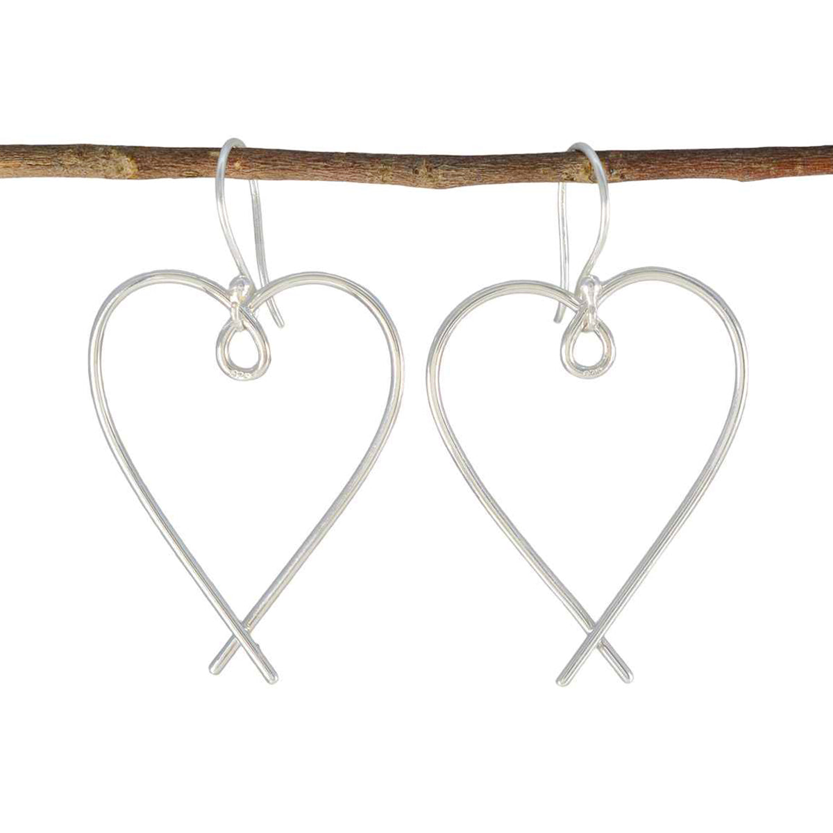 Milagros Plain Silver Earrings for Women - Heart Design Plain Gray Dangle