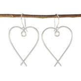 Milagros Plain Silver Earrings for Women - Heart Design Plain Gray Dangle