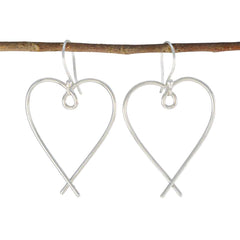 Milagros Plain Silver Earrings for Women - Heart Design Plain Gray Dangle