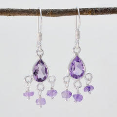 Milagros Purple Dangle Earrings with Amethyst Charm