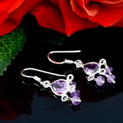 Milagros Purple Dangle Earrings with Amethyst Charm