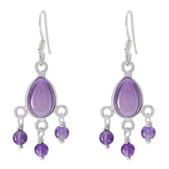 Hye-jin Purple Dangle Earrings with Gemstone Detail Amethyst Purple Dangle