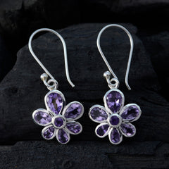Hua Purple Dangle Earrings in Floral Design