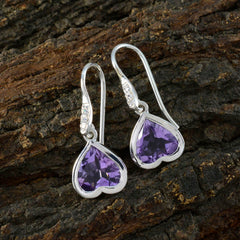 Bruna Purple Dangle Earrings with Heart-Shaped Gemstones