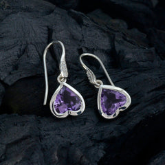 Bruna Purple Dangle Earrings with Heart-Shaped Gemstones