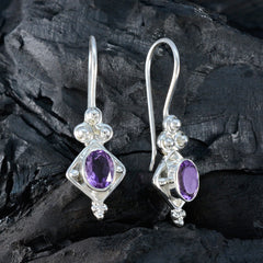 Elena Purple Dangle Earrings in Silver Setting