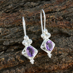 Elena Purple Dangle Earrings in Silver Setting