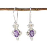Elena Purple Dangle Earrings in Silver Setting Amethyst Purple Dangle