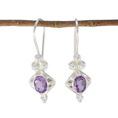Elena Purple Dangle Earrings in Silver Setting Amethyst Purple Dangle