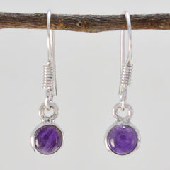 Hua Purple Dangle Earrings with Silver Hooks