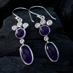 Constanza Purple Dangle Earrings with Gemstones