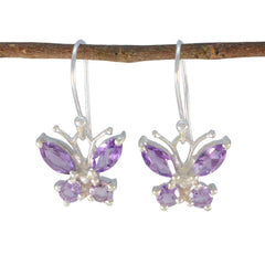 Lucy Purple Dangle Earrings - Butterfly Design Amethyst Purple Dangle