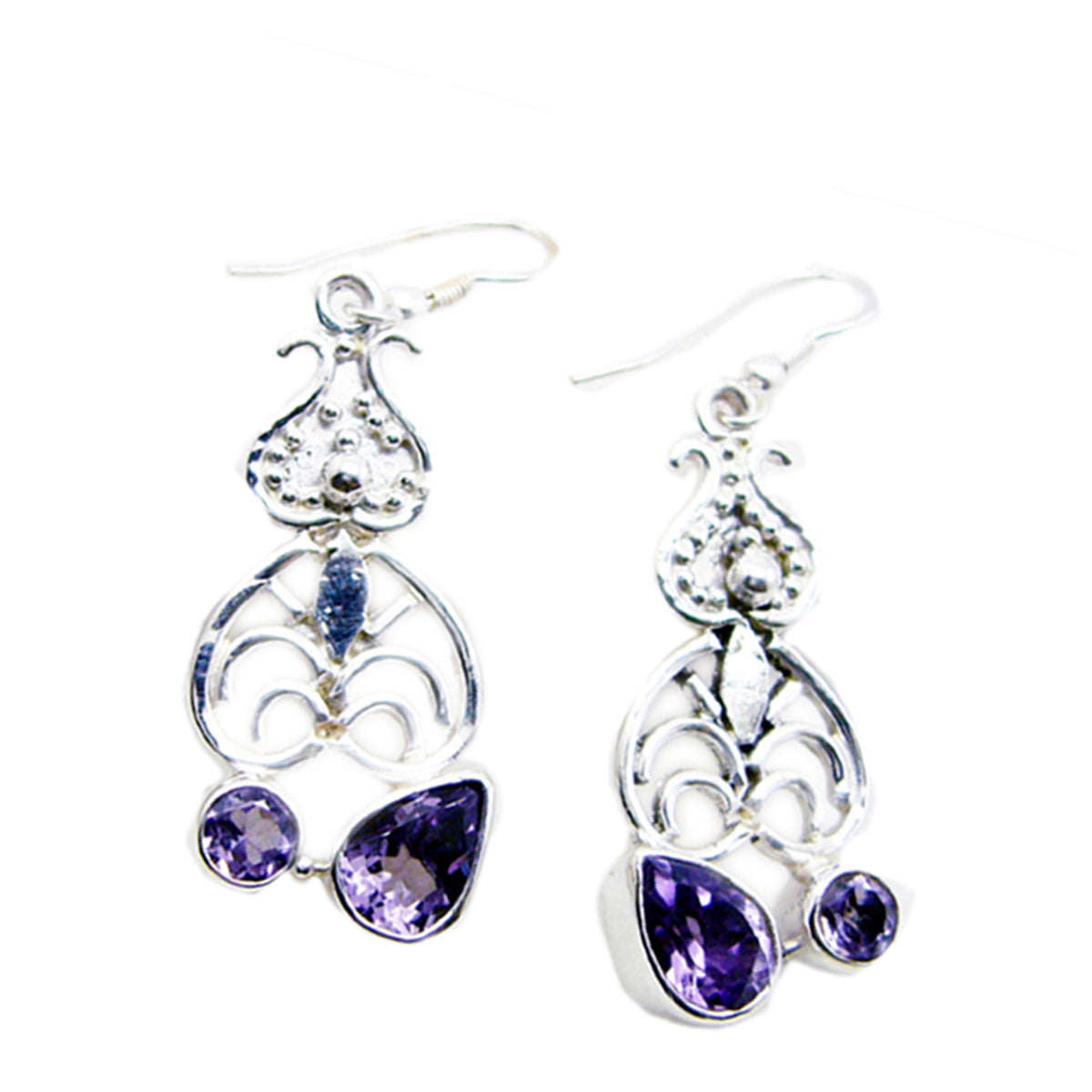 Teresa Purple Dangle Earrings with Silver Detail Amethyst Purple Dangle