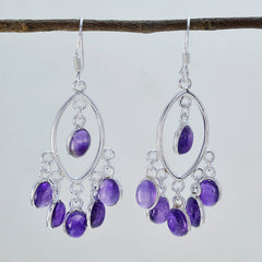 Katharina Purple Dangle Earrings with Gemstone Charm