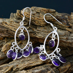 Katharina Purple Dangle Earrings with Gemstone Charm