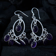 Katharina Purple Dangle Earrings with Gemstone Charm