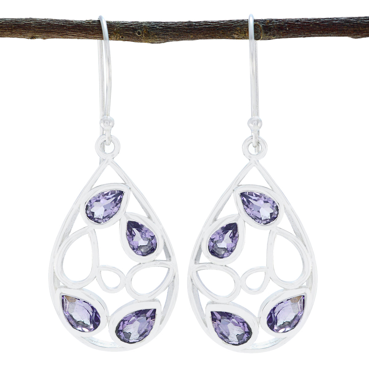 Stella Purple Dangle Earrings with Gemstone Design Amethyst Purple Dangle