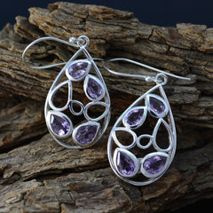 Stella Purple Dangle Earrings with Gemstone Design