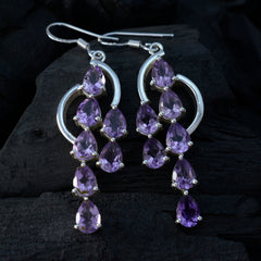 Alina Purple Dangle Earrings with Gemstone Elegance