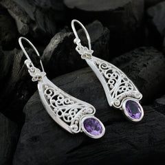 Katharina Purple Gemstone Dangle Earrings in Silver