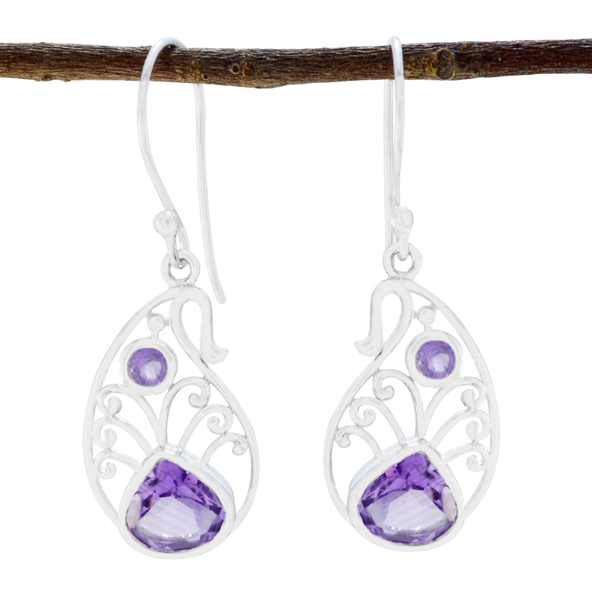 Charlotte Purple Gemstone Dangle Earrings for You Amethyst Purple Dangle