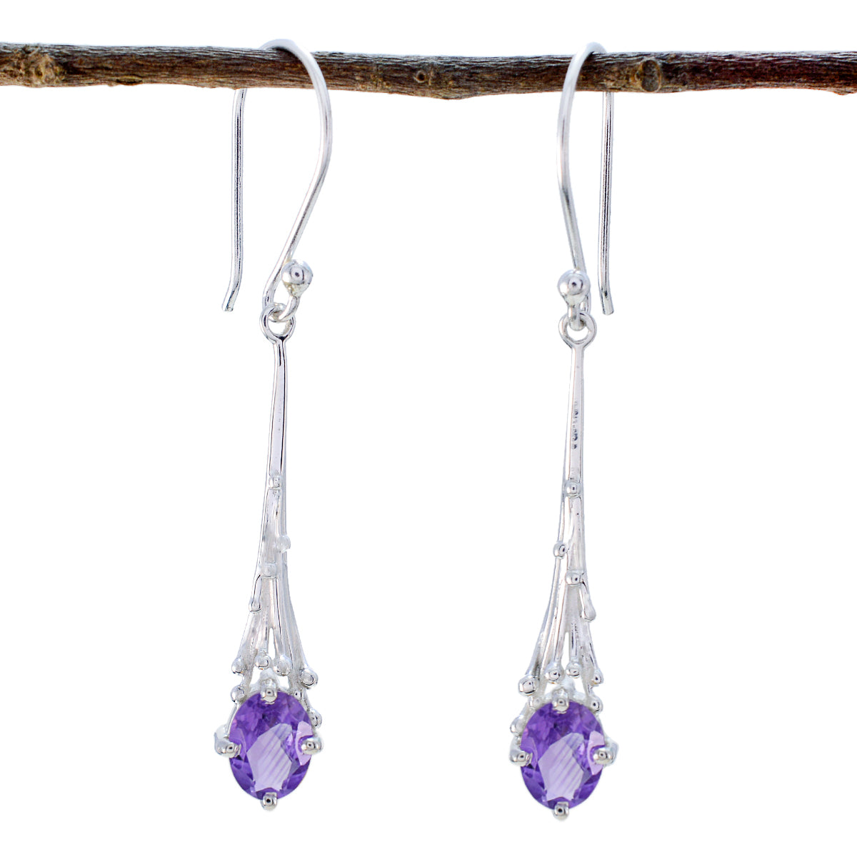 Maya Purple Gemstone Earrings in Elegant Silver Design Amethyst Purple Dangle