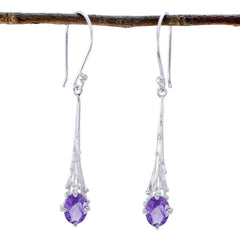 Maya Purple Gemstone Earrings in Elegant Silver Design Amethyst Purple Dangle