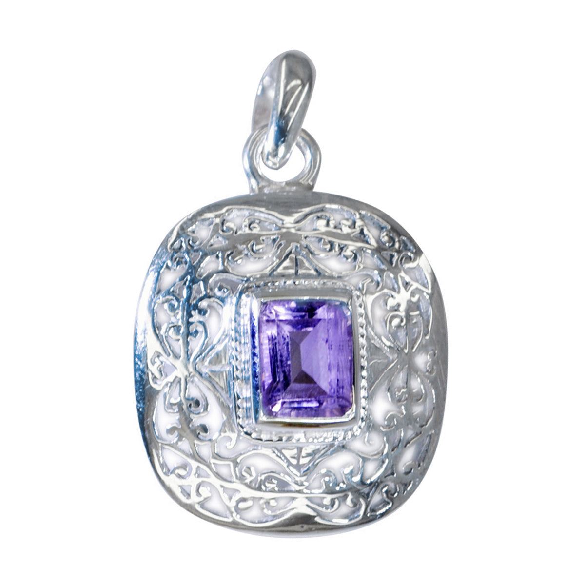 Camila Purple Gemstone Pendant with Silver Design Amethyst Purple Purple