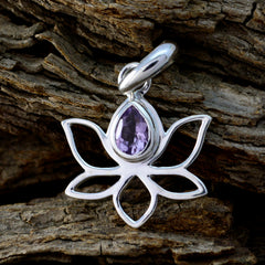 Eun-ji Purple Gemstone Pendant - Elegant Lotus Design