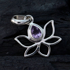 Eun-ji Purple Gemstone Pendant - Elegant Lotus Design