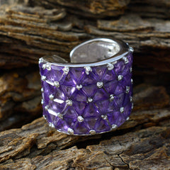 Lili purple gemstone ring with geometric triangular stones set in silver band