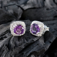Rebeca Purple Gemstone Stud Earrings for Everyday Glam