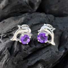 Lourdes Purple Gemstone Stud Earrings for Everyday Glam
