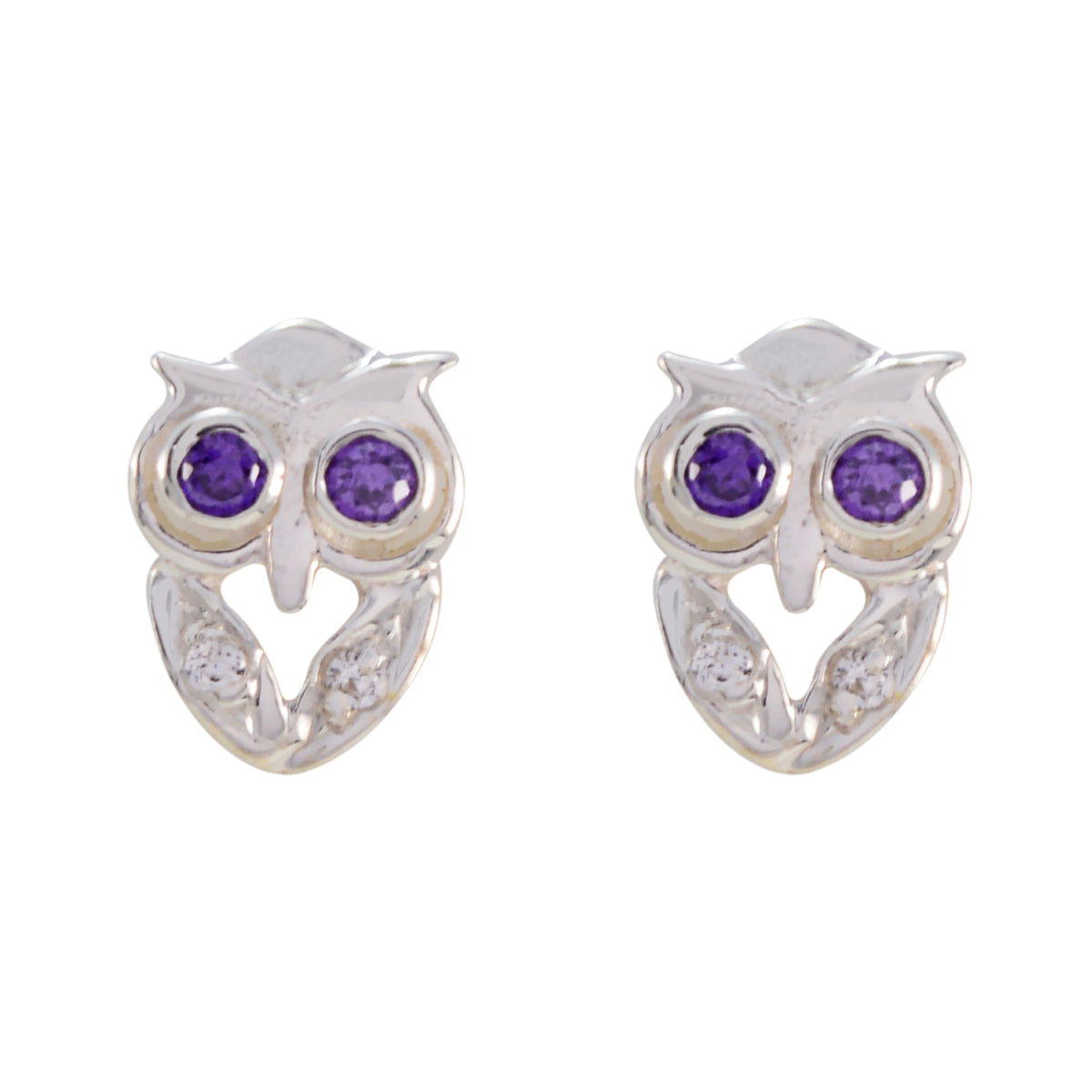 Genesis Purple Gemstone Stud Earrings with Owl Design Amethyst Purple Stud