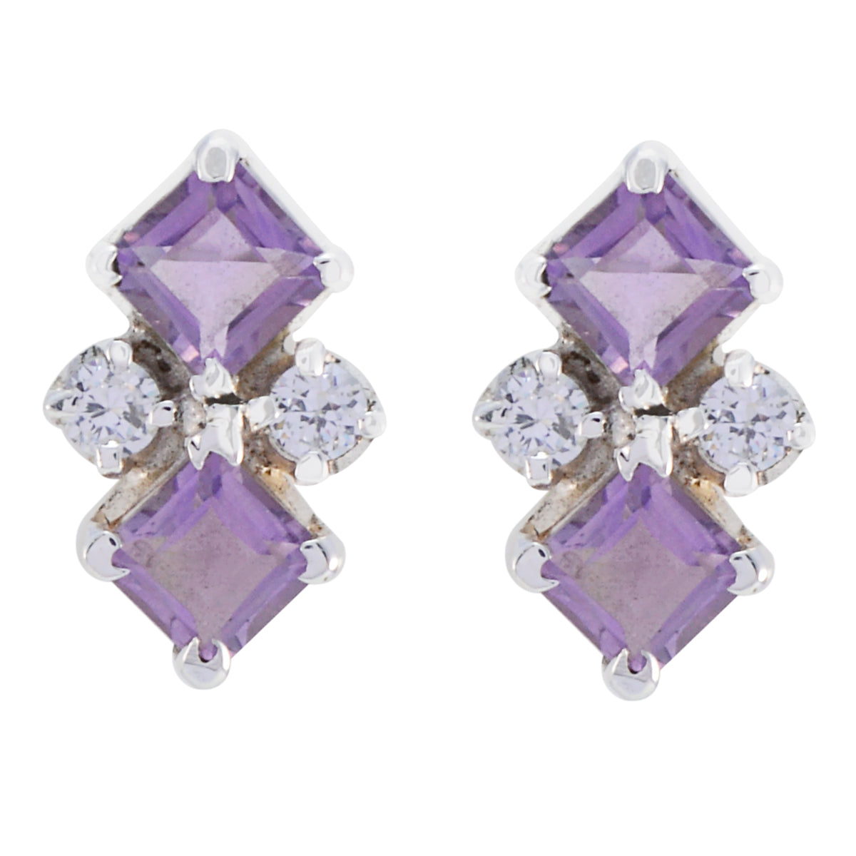 Florencia Purple Gemstone Stud Earrings - Glam Up Your Style Amethyst Purple Stud
