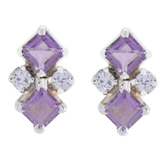 Florencia Purple Gemstone Stud Earrings - Glam Up Your Style Amethyst Purple Stud