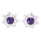 Seo-yeon Purple Gemstone Stud Earrings - Elegant Style Amethyst Purple Stud