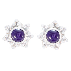 Seo-yeon Purple Gemstone Stud Earrings - Elegant Style Amethyst Purple Stud