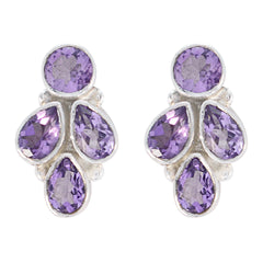 Agustina Purple Gemstone Stud Earrings for Everyday Glam Amethyst Purple Stud