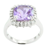 Priya purple halo gemstone ring with a cushion-cut purple stone and surrounding clear stones