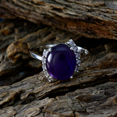 Evelyn Purple Halo Gemstone Ring with Silver Band